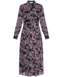 Tory Burch - Floral-Print Pleated Silk Dress - Lyst