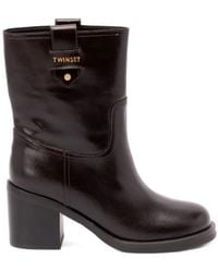 Twinset - Block-Heel Leather Boots - Lyst