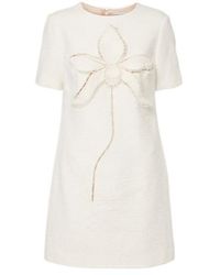 Oscar de la Renta - Orchid Embroidered Cotton Tweed Shift Dress - Lyst