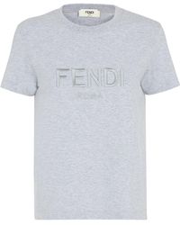 Fendi - Logo Embroidered Crewneck T-Shirt - Lyst