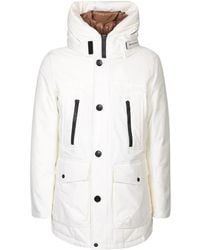Woolrich - Logo Printed Hooded Down Jacket - Lyst