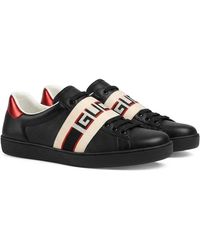 Gucci - And Cream Logo Stripe Leather Sneaker - Lyst