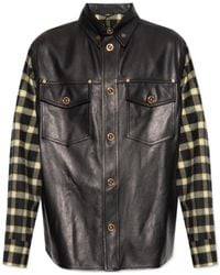 Versace - Checked-Panel Long-Sleeved Shirt Jacket - Lyst