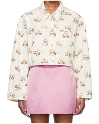 Blumarine - Floral Print Rhinestone Pin Denim Jacket - Lyst