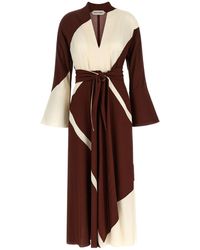 Alberta Ferretti - Belted V-Neck Dress - Lyst