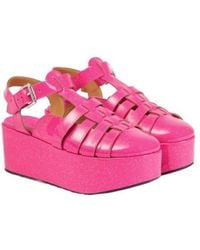 Loewe - Glitter Patent Leather Platform Sandals - Lyst
