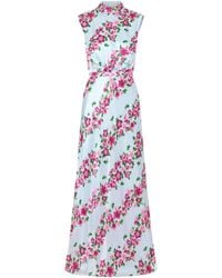 Saloni - Printed Satin Halterneck Gown - Lyst