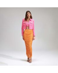 Self-Portrait - High-Waist Embellished Ruched Midi Skirt - Lyst
