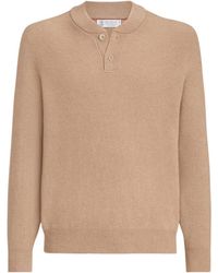 Brunello Cucinelli - Cashmere English Rib Sweater With Henley Collar - Lyst