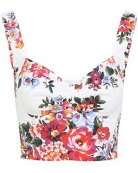 Dolce & Gabbana - Dolce & Gabbana Stretch Cotton Blend Flower Bouquet-Print Bustier Top - Lyst