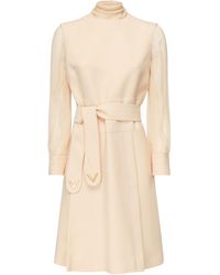 Valentino - Logo Plaque Belted Long-Sleeved Dress - Lyst