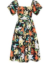 Kate Spade - Floral-Print Square-Neck Midi Dress - Lyst