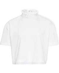 Alaïa - Alaïa High-Neck Cropped T-Shirt - Lyst