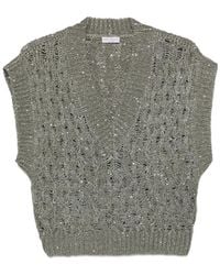 Brunello Cucinelli - Dazzling V-Neck Cable Vest - Lyst