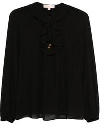 Michael Kors - Ruffled-Neck Long Sleeved Blouse - Lyst