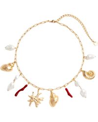 Self-Portrait - Coral Pearl Charm Necklace - Lyst