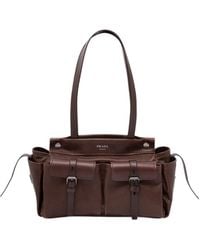 Prada - Route Medium Leather Tote Bag - Lyst