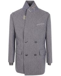 Kolor - Herringbone Double-Breasted Coat - Lyst