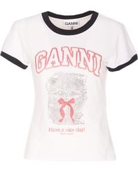 Ganni - Cropped Kitty T-Shirt - Lyst