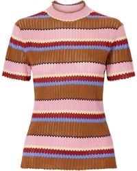 Guest In Residence - Striped Ribbed Silk And Linen-Blend Top - Lyst