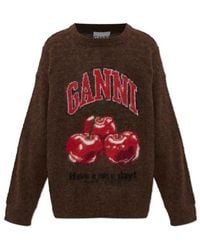 Ganni - Cherry Patterned Oversized Knit Jumper - Lyst