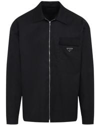 Prada - Logo Plaque Zip-Up Shirt - Lyst