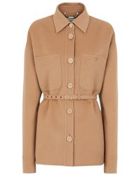 Fendi - Logo Plaque Belted Jacket - Lyst