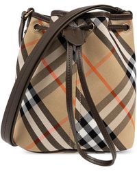 Burberry - Checked Drawstring Bucket Bag - Lyst