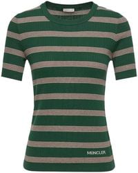 Moncler - Striped Cotton Short Sleeve Polo Shirt - Lyst