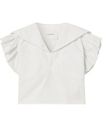 Pushbutton - Ruffled Cotton-Poplin Blouse - Lyst