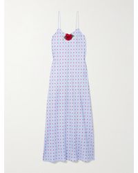 Rodarte - Appliquéd Printed Silk-Twill Midi Dress - Lyst