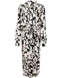MSGM - Floral-Print Tie-Fastening Cady Midi Dress - Lyst