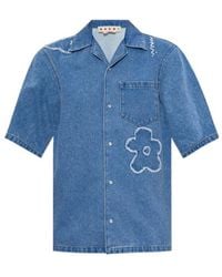 Marni - Logo Embroidered Denim Shirt - Lyst