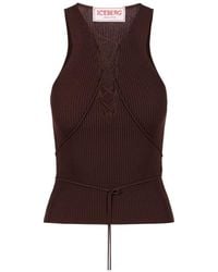 Iceberg - Lace-Up Ribbed-Knit Tank Top - Lyst