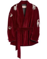 Valentino - Cotton Velvet Belt Jacket With Rhinestone And Bead Embroidery - Lyst