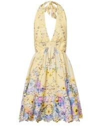 CAMILLA - Embellished Floral Halterneck Linen Minidress - Lyst