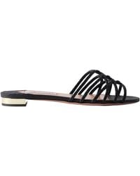 Aquazzura - Luna Raffia-Trimmed Cord Slides - Lyst