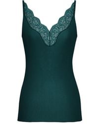 Saint Laurent - Ribbed Silk Tank Top With Lace Details - Lyst
