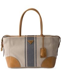 Prada - Large Canvas And Leather Tote Bag - Lyst