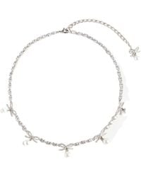 Self-Portrait - Crystal Bow Pearl Charm Necklace - Lyst