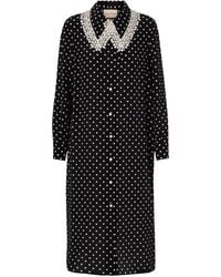 Valentino - Polka-Dot Lace-Trimmed Silk Shirt Dress - Lyst