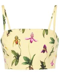 Oscar de la Renta - Floral Cotton-Blend Poplin Crop Top - Lyst