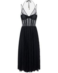 Elisabetta Franchi - Lace-Panelled Pleated Midi Dress - Lyst