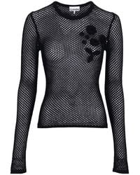 Ganni - Floral-Appliqué Crochet-Knit Sweater - Lyst