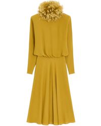Valentino - Feather Detailed Georgette Midi Dress - Lyst