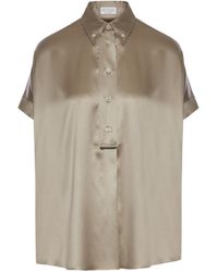 Brunello Cucinelli - Short-Sleeved Buttoned Blouse - Lyst