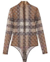 Burberry - Ekd Check Stretch Tulle Turtleneck Bodysuit - Lyst