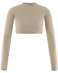 Alaïa - Alaïa Crewneck Cropped Knitted Top - Lyst