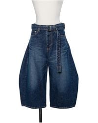 Sacai - Belted Cropped Denim Shorts - Lyst
