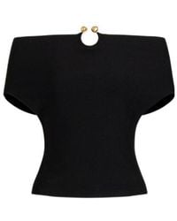 Alberta Ferretti - Stretch Knit Top With Jewel Brooch - Lyst